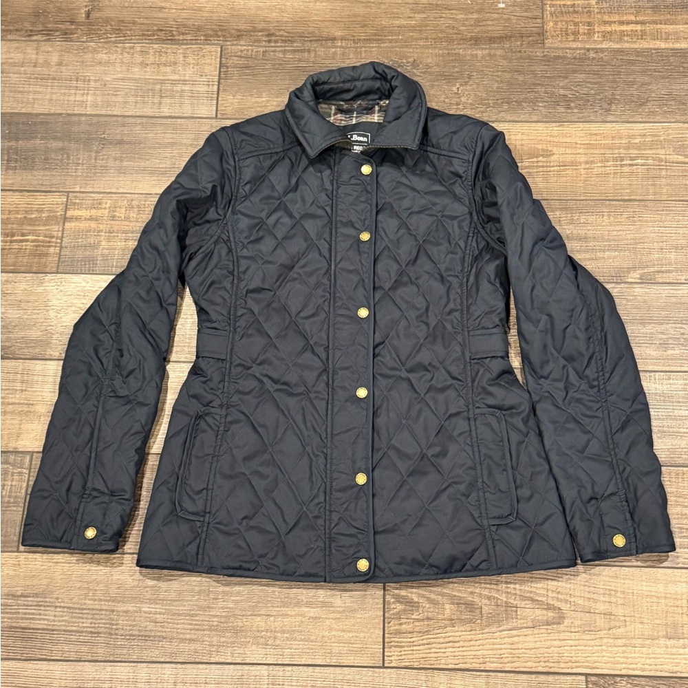 LL Bean Quilted Riding Jacket Women's XS Plaid Lining Corduroy Trim Preppy